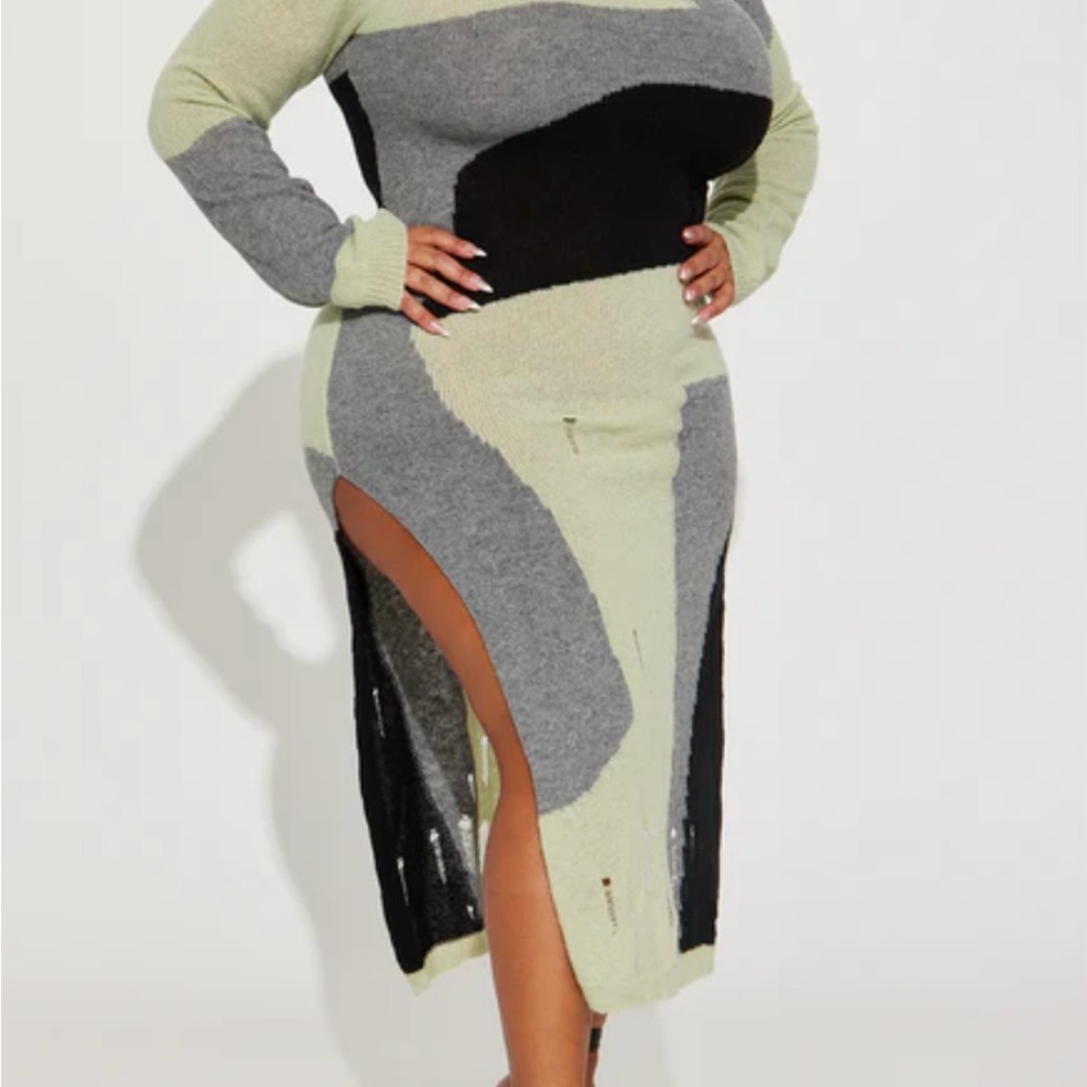 Fashion Nova Gray and Cream Knit Sweater